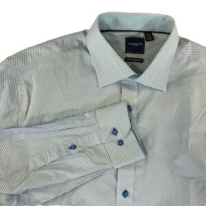 Nick Graham Stretch Modern Fit Dress Shirt Blue Teal office Size 17-17.5 XL/XXL